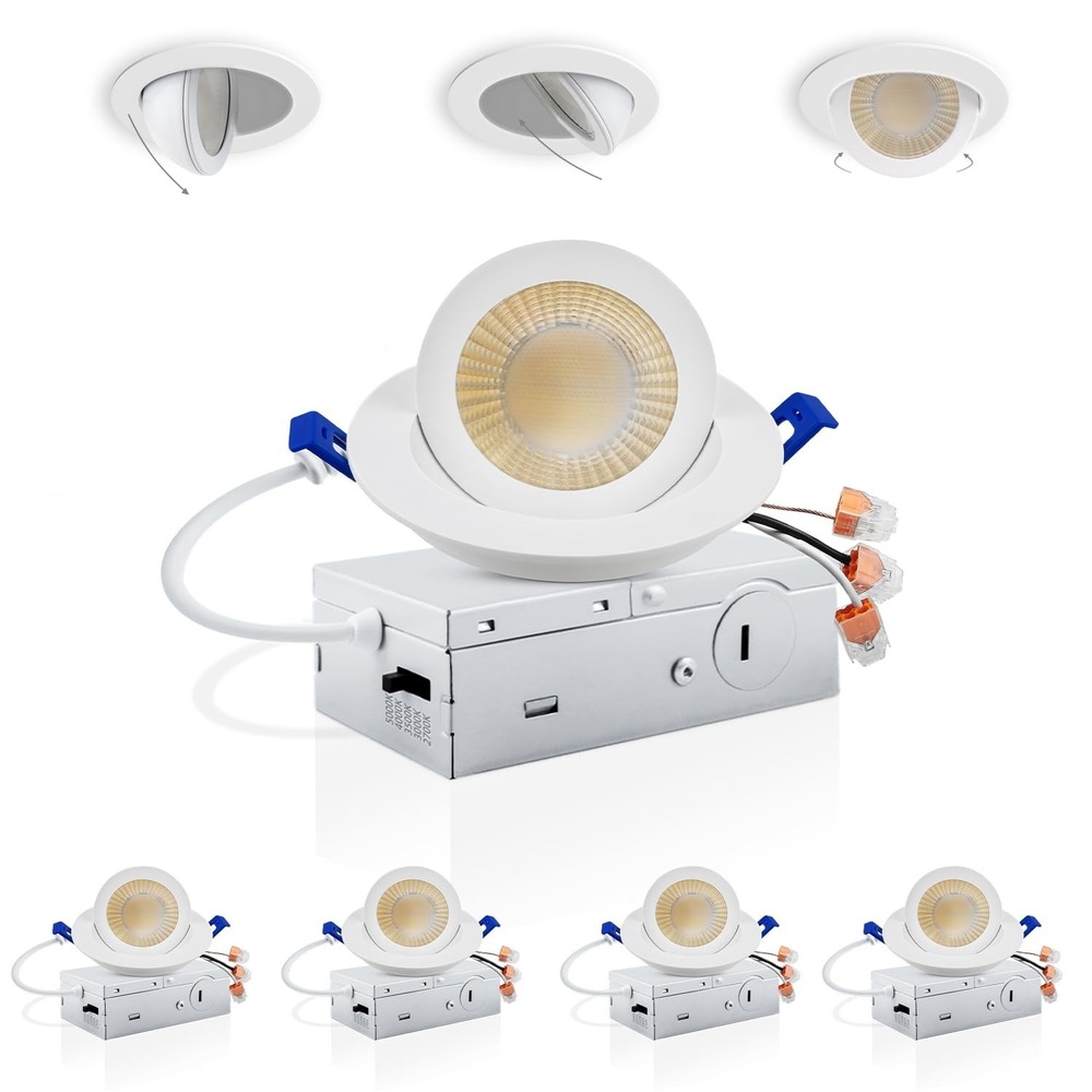 Adetu 3 Inch Gimbal LED Recessed Light 7W 798LM 5CCT Dimmable 4 Pack White